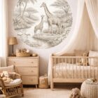 behangcirkel-giraffe-jungle-sepia