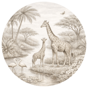 behangcirkel-giraffe-jungle-sepia