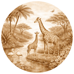 behangcirkel-giraffe-jungle-sepia-warm