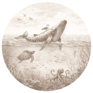 behangcirkel-walvis-oceaan-sepia